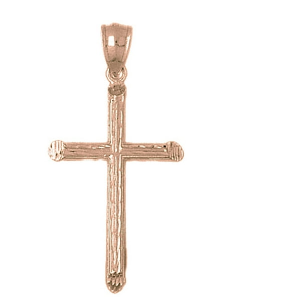 Jewels Obsession Solid 14K Rose Gold Heart With Cross Pendant 25 mm 